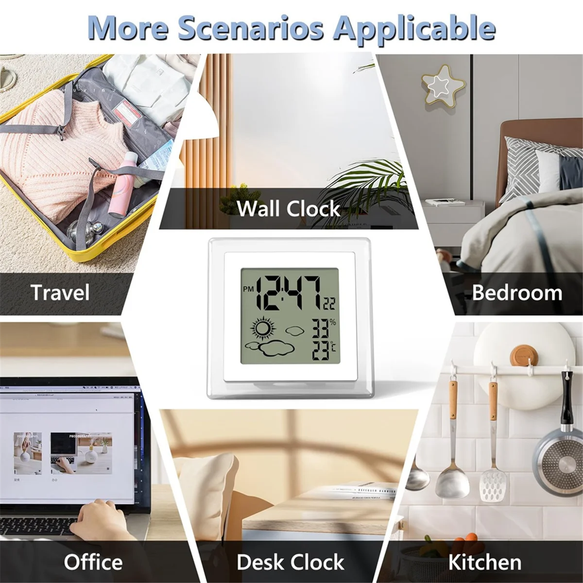 ساعة منبه رقمية تعمل بالبطارية مع إضاءة خلفية تلقائية، ورطوبة درجة الحرارة الداخلية، وتاريخ، وساعة مكتب