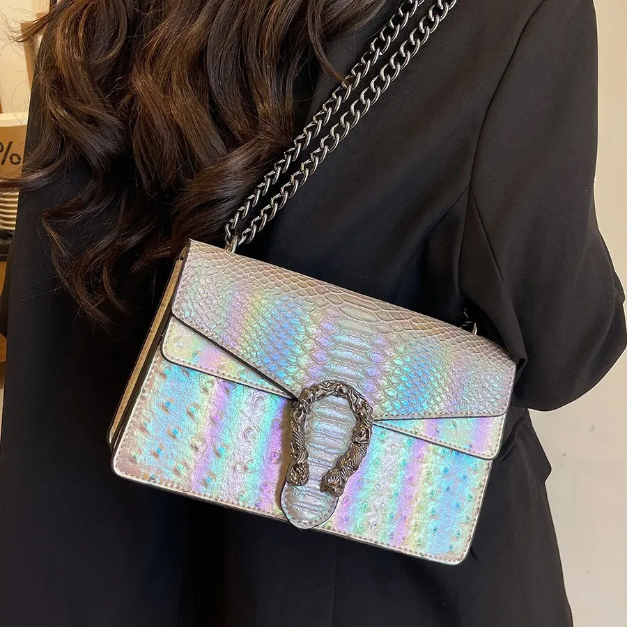 

Light Luxury Women's Chain Bag - Fashion Snake Pattern High-Sense, Versatile Simple Designer Shoulder/Messenger Women's Bag