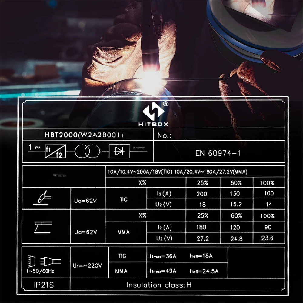 HITBOX DC Tig Welding Machine Real 200A TIG MMA ARC Stick Welders IGBT Inverter Welding HBT2000 220-240V 2T 4T Soldador Welder