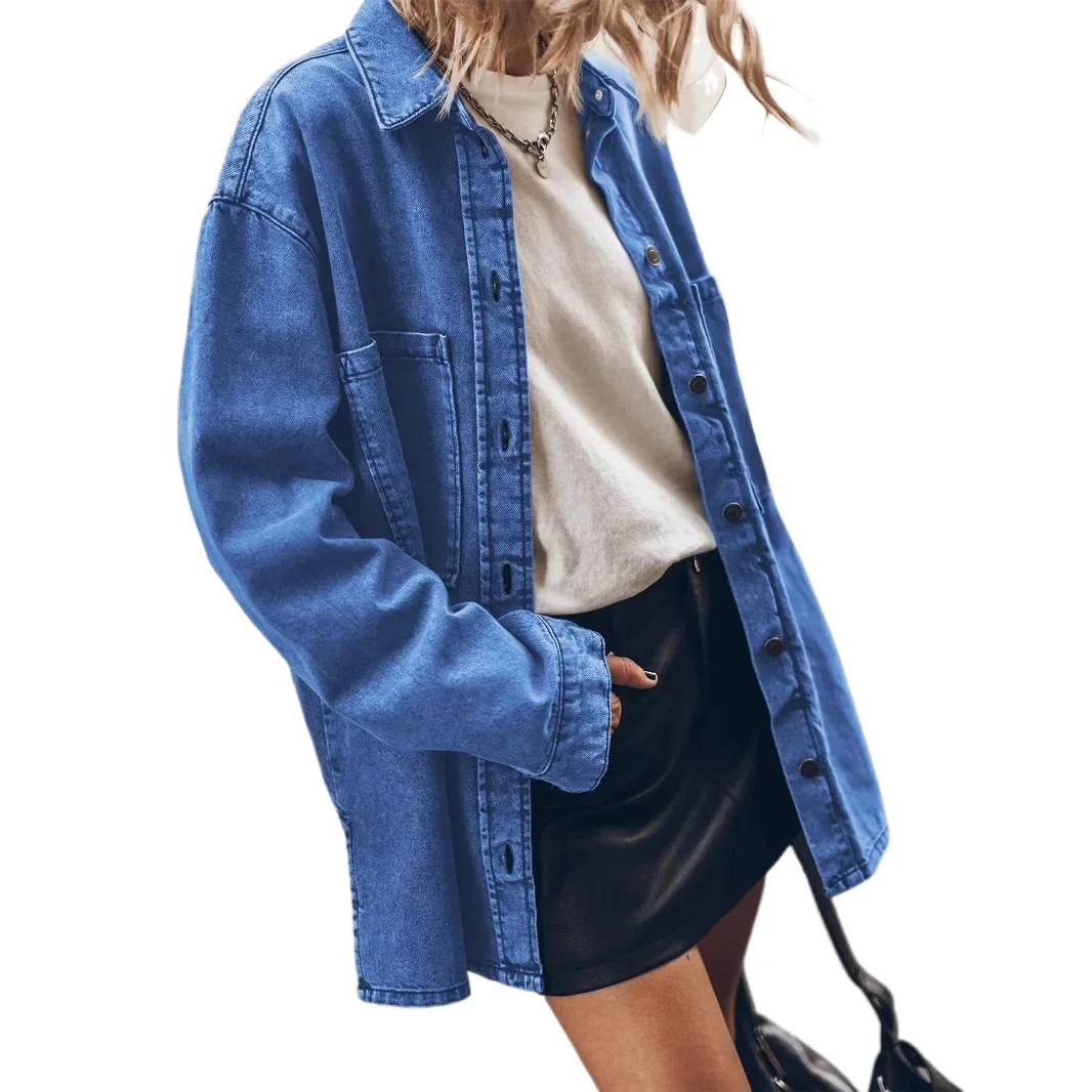

New Women 2026 Spring Vintage Solid Casual Loose Denim Shirts Women's Oversized Shirts And Blouses Fashion Youth Female Tops