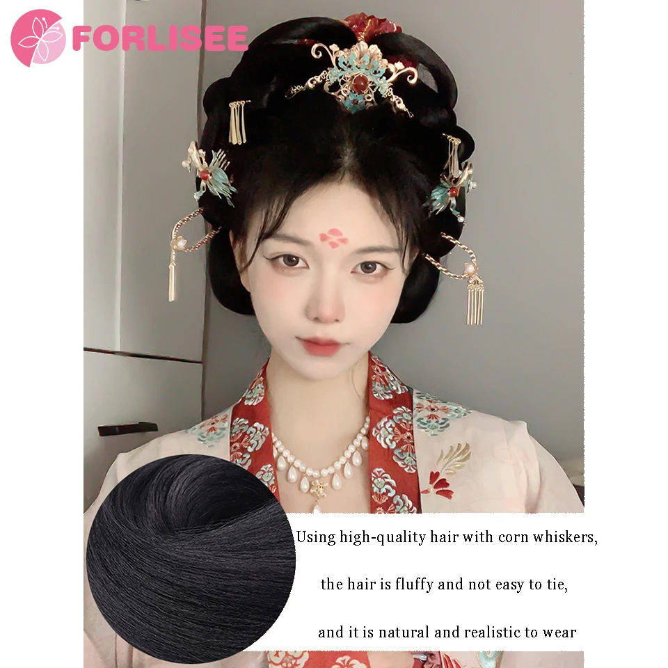 Synthetic Ancient Costume Hanfu Wig All-in-one Lazy Hairband Ancient Style Full Tang Style Hairstyle Daily Wig Bun Pad Hair Bag