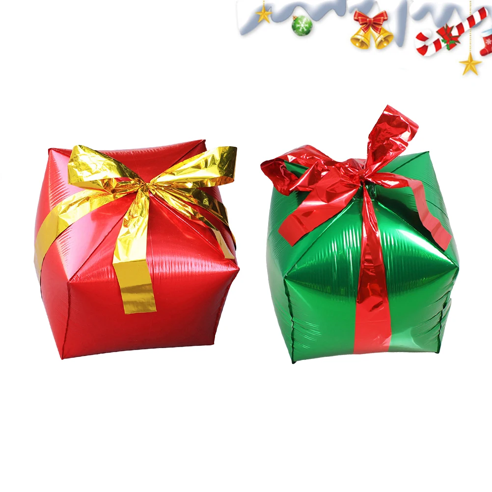 

2Pcs Gift Box Balloons Aluminum Foil Christmas Holiday Ornaments Home Bar Club Bright Color Safe Use