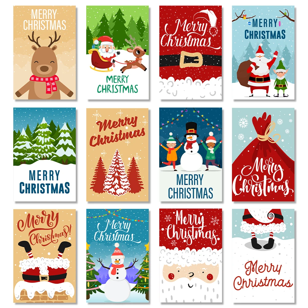 26pcs/set Folding Type Merry Christmas Greeting Cards with Envelopes Stickers Cartoon Invitation Card Christmas Decoration