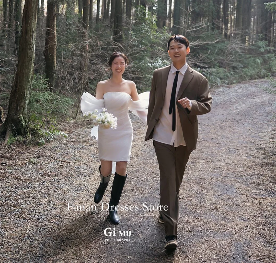 فساتين زفاف حورية البحر الكورية بدون حمالات من FANAN فساتين زفاف لحفلات الزفاف من التل العاجي بأكمام قصيرة مخصصة فساتين العروس الجميلة مقاس كبير