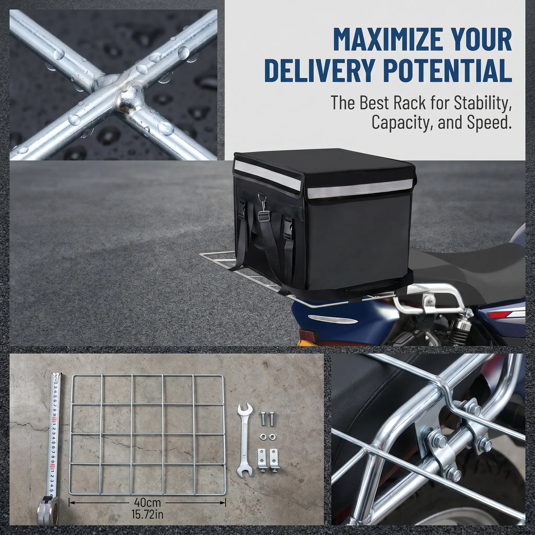 Iron Grid Motorcycle Rear Rack 40x30cm Universal Insulated Food Carrier Rack Delivery Box Holder Hot Pan Transport Bracket