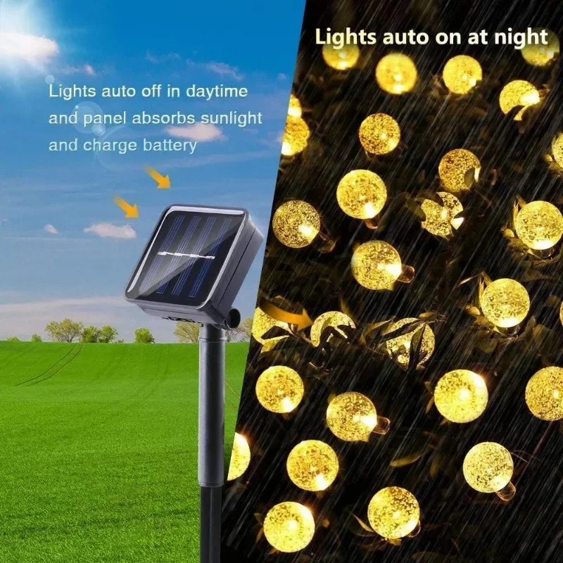 Bola de cristal LED Solar String Light, Luzes de Natal, Lâmpada impermeável, Decoração do jardim ao ar livre, 5m, 20LED, 10m, 100LED