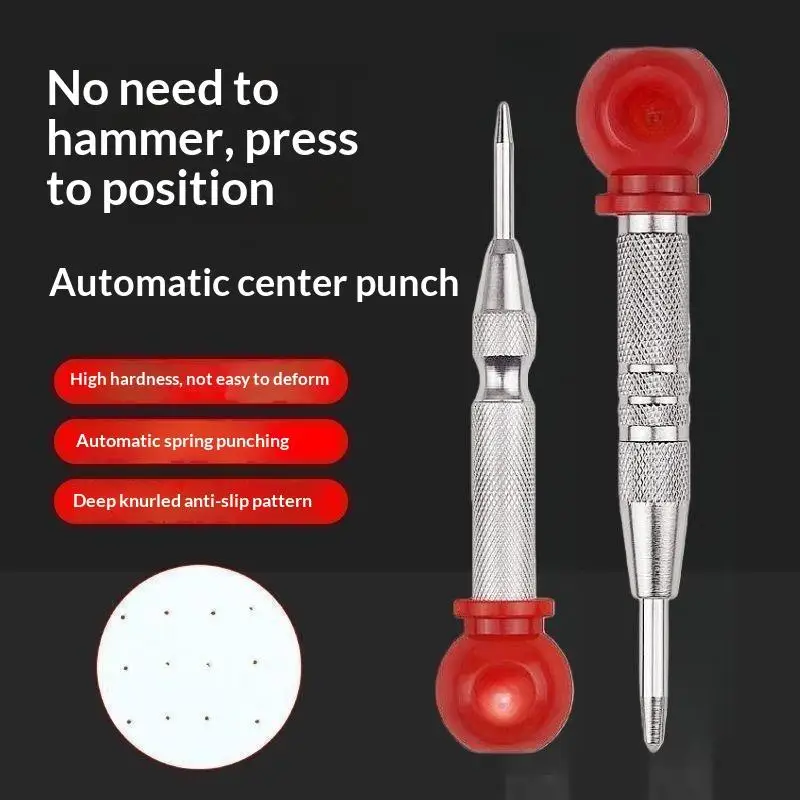 Automatic Center Punch 1Pc Silvery, Spring Positioner Glass Striker Breaker, Centering Punching Tool for DIY Glass Tile Marking