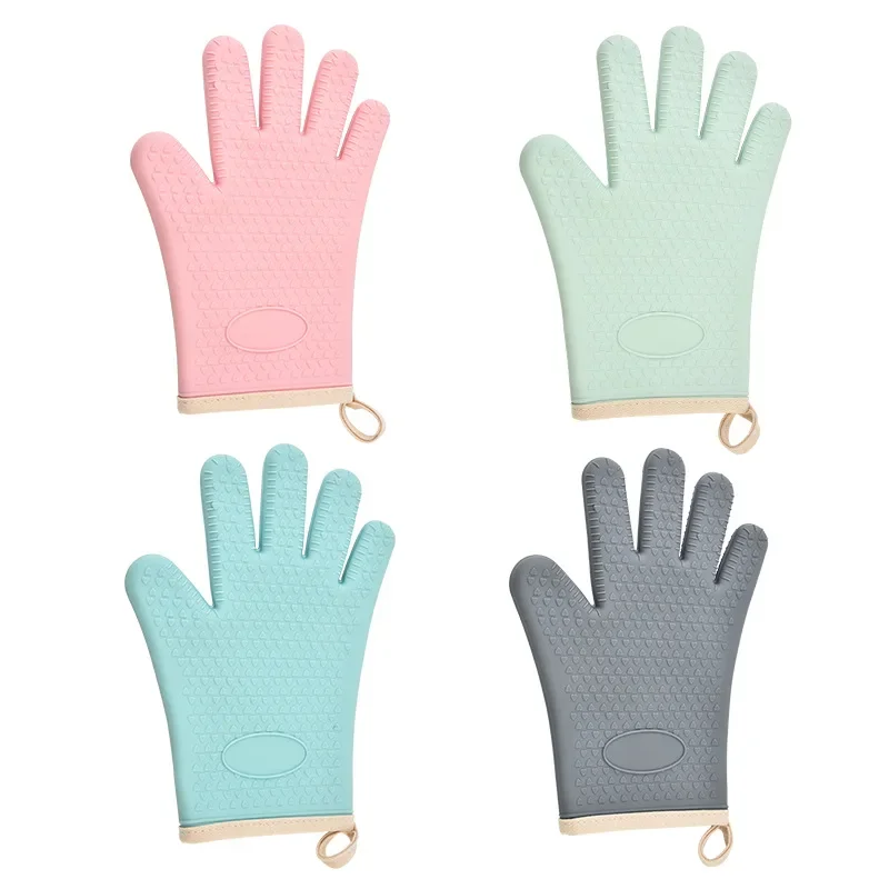 1/2pc Kitchen microwave silicone insulated oven hot gloves plus cotton high temperature waterproof household baking gloves