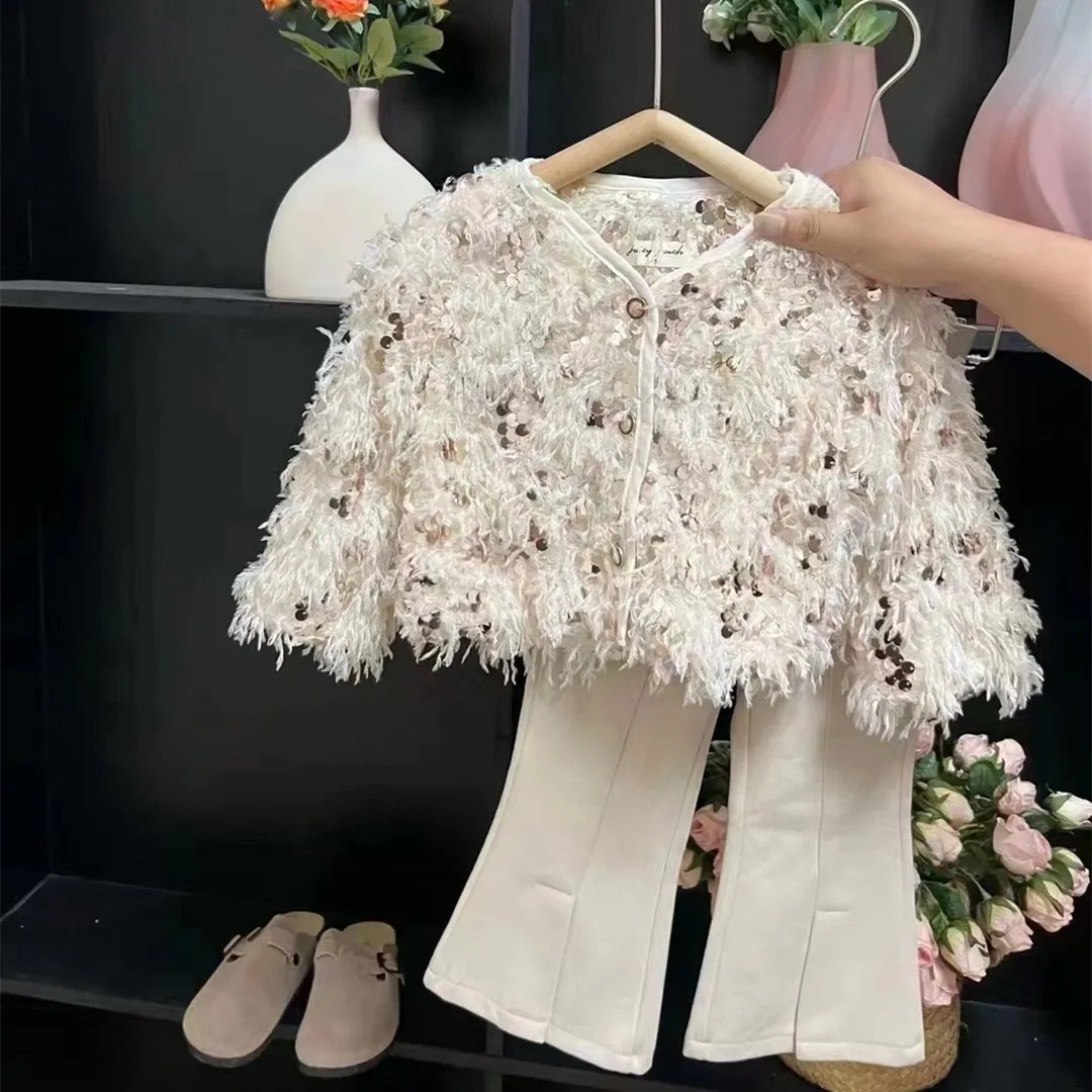 Children Clothing Girls Coat Sequin Long Sleeve Top 2023 Spring and Autumn New Fashionable Casual Simple Princes Sweet Coat