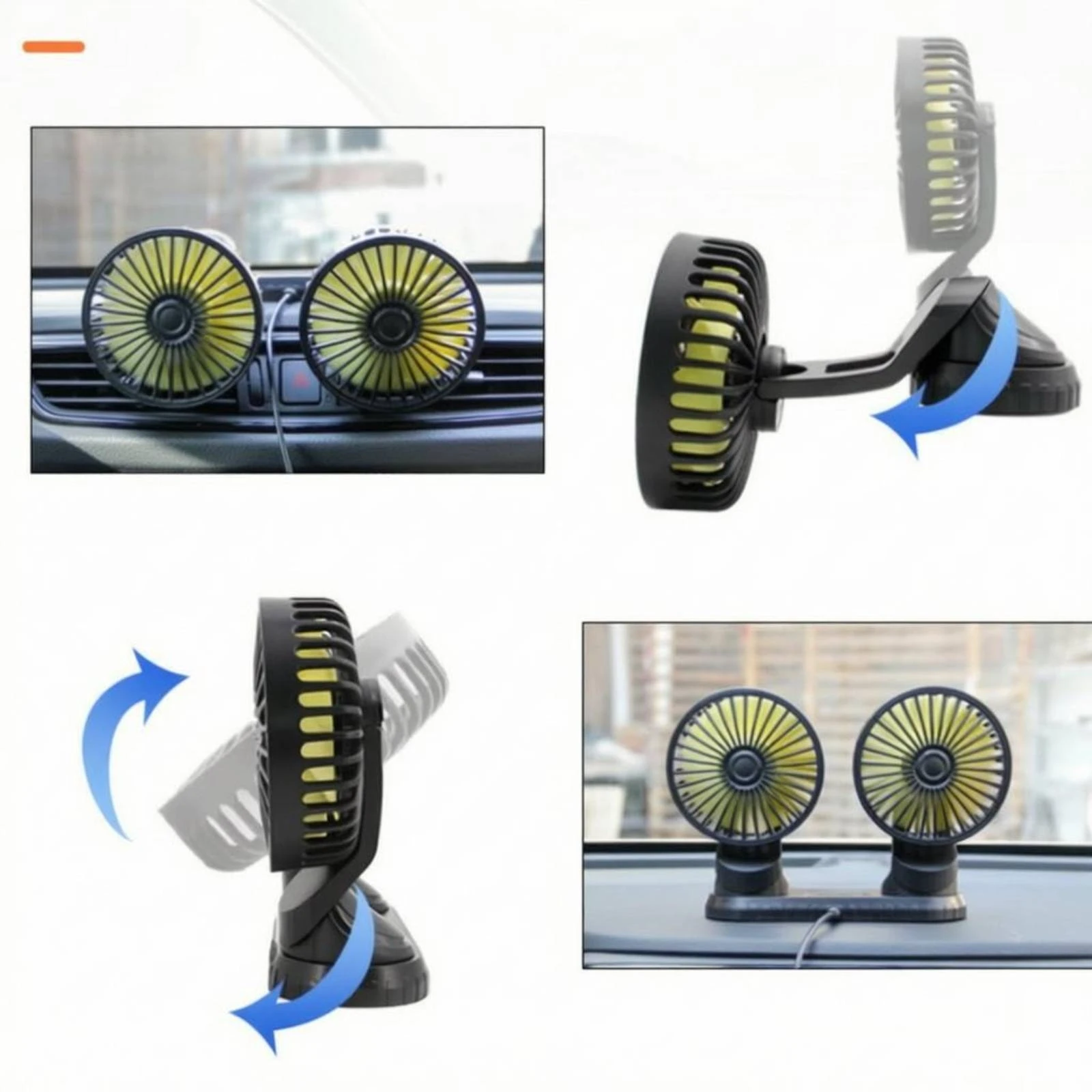 twinHead Car Fan 3-Speed Dual Head Car Fan Vehicle Accessory Black 5V