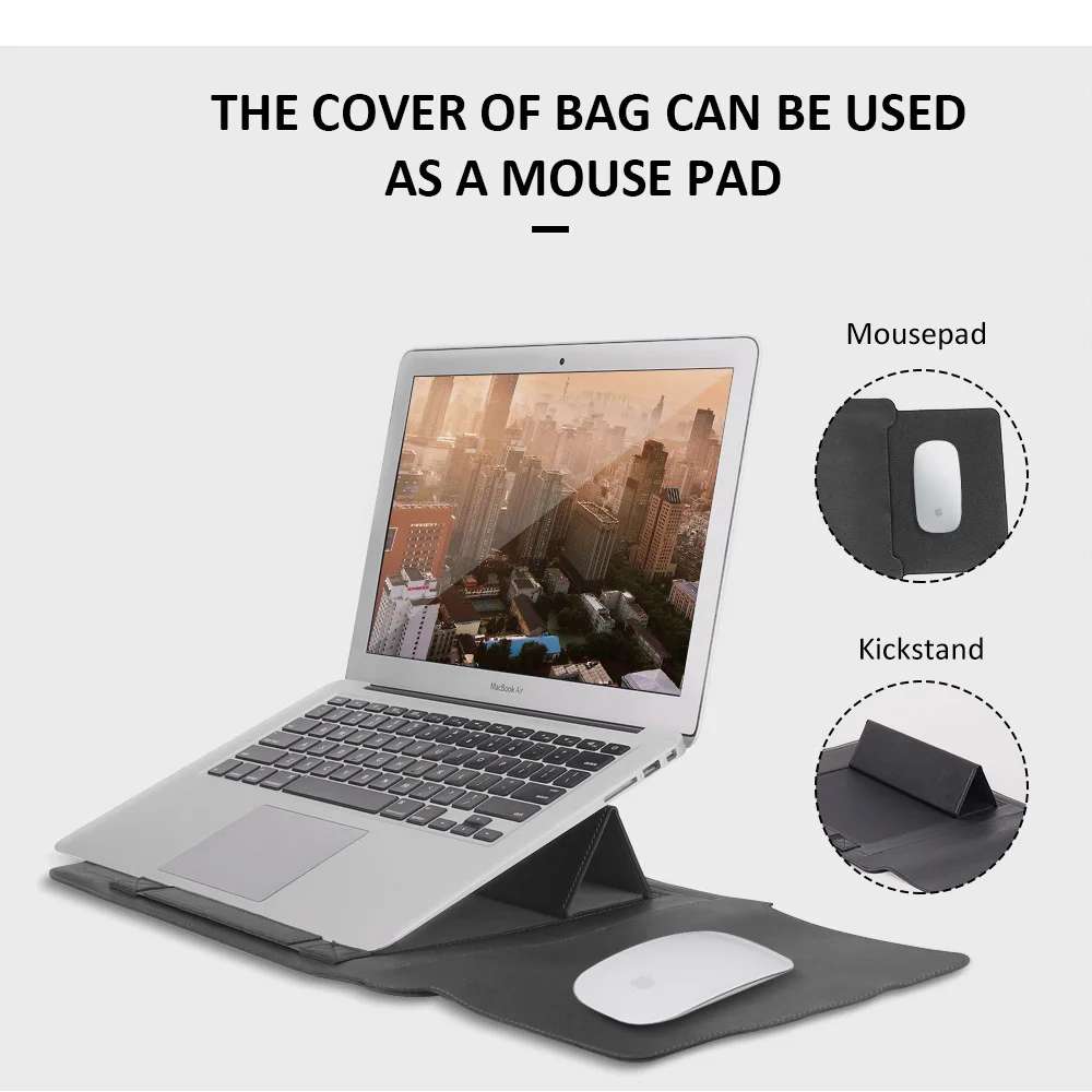 Ultra-thin Waterproof Notebook Liner Bag for Macbook 13-inch Bracket Folding Pu General-purpose Laptop Bag