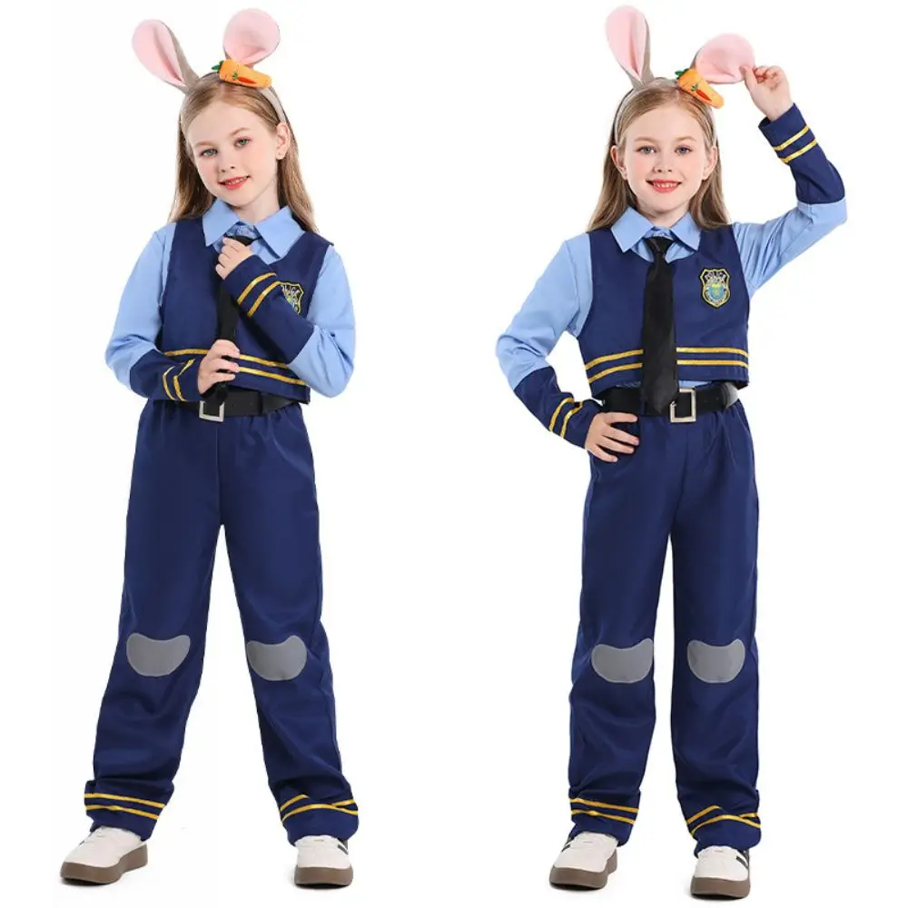 

Костюм для косплея зоопарка Джуди Хопс для детей, униформа полицейского для девочек с повязкой на голову с ушками, карнавальный костюм на Хэллоуин для ролевых игр
