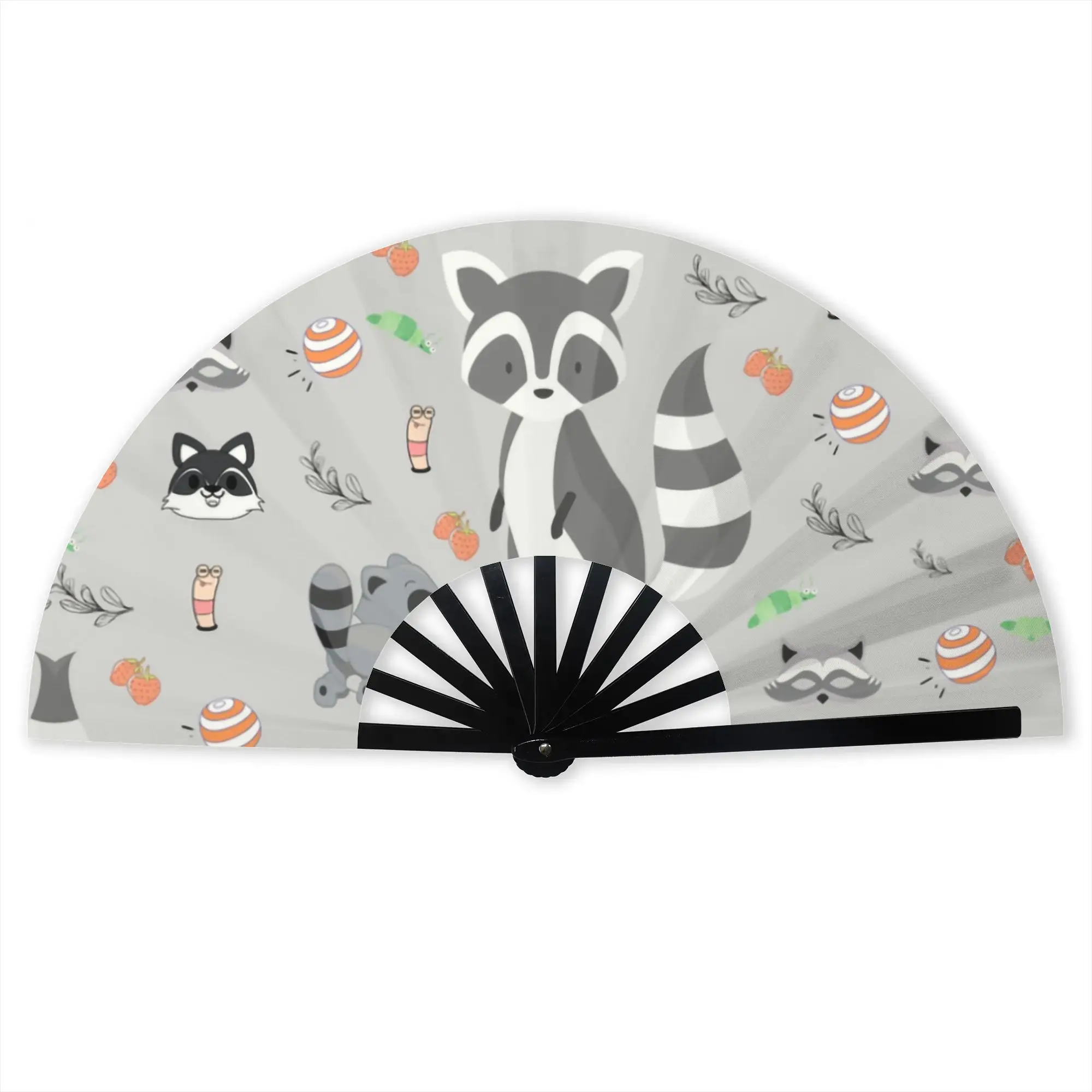 Raccoon Cartoon Graphic Folding Hand Fan Trash Panda Racoon Polyester Fabric Fan Novelty Summer Accessory Decorative Fans