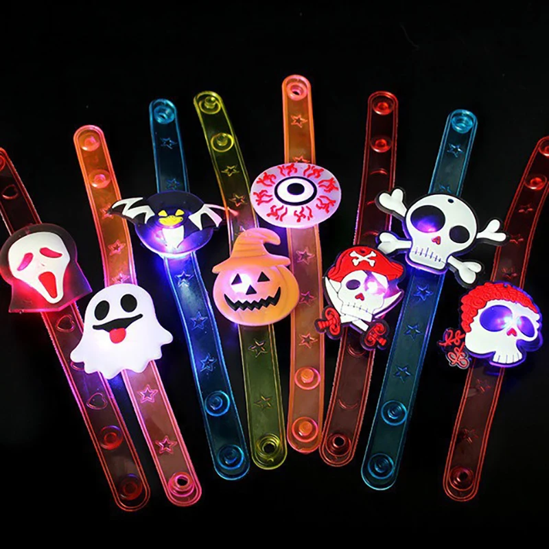 

50/500PCS Christmas Light Up Bracelet LED Flashing Santa Claus Skeleton Pumpkin Halloween LED Glow Bracelet Party Wholesale