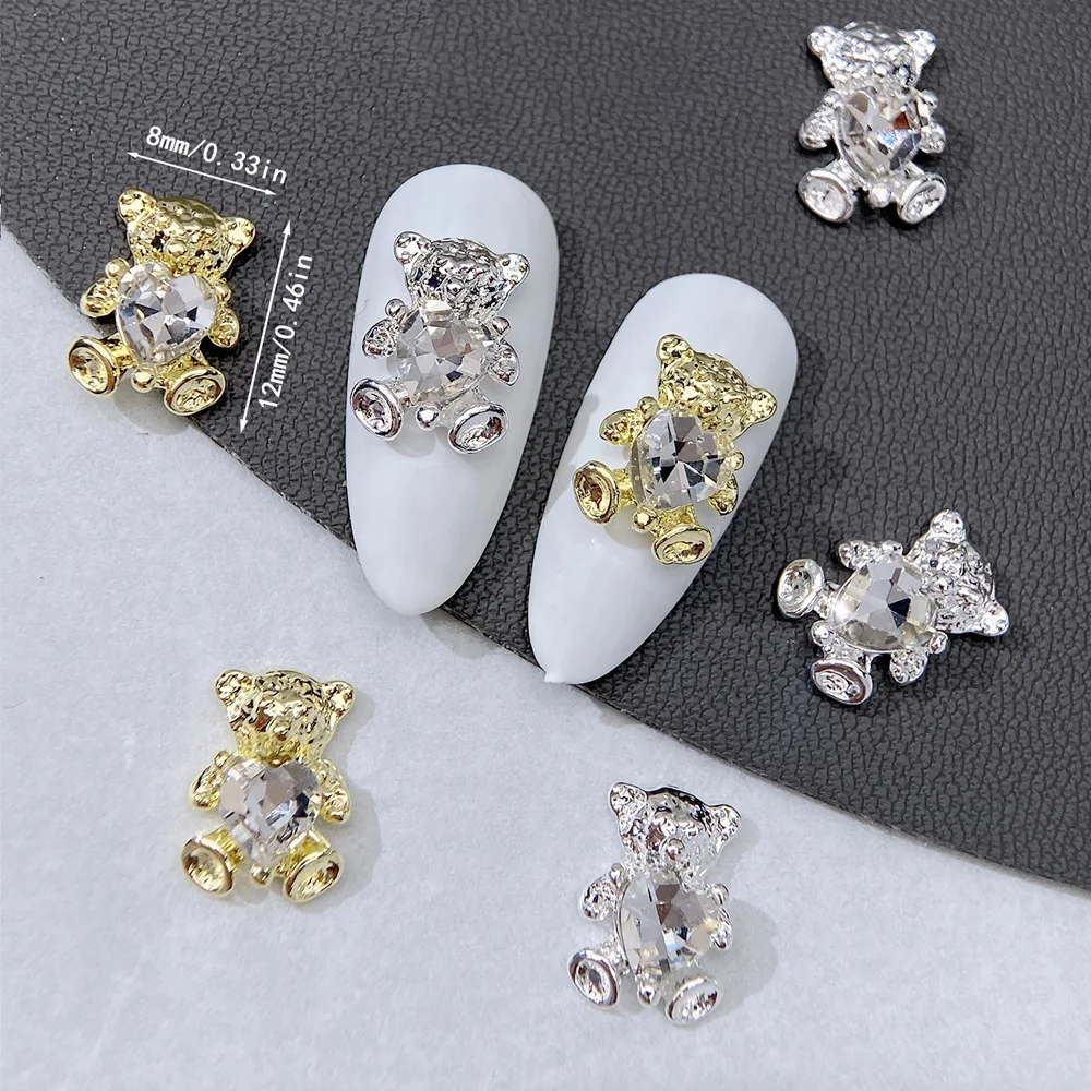 10 Stück Luxus Bär Herz Strass Nail Art Charms Kawaii Bär Schmuck Edelsteine für Acryl Nägel Zubehör DIY Maniküre Dekoration