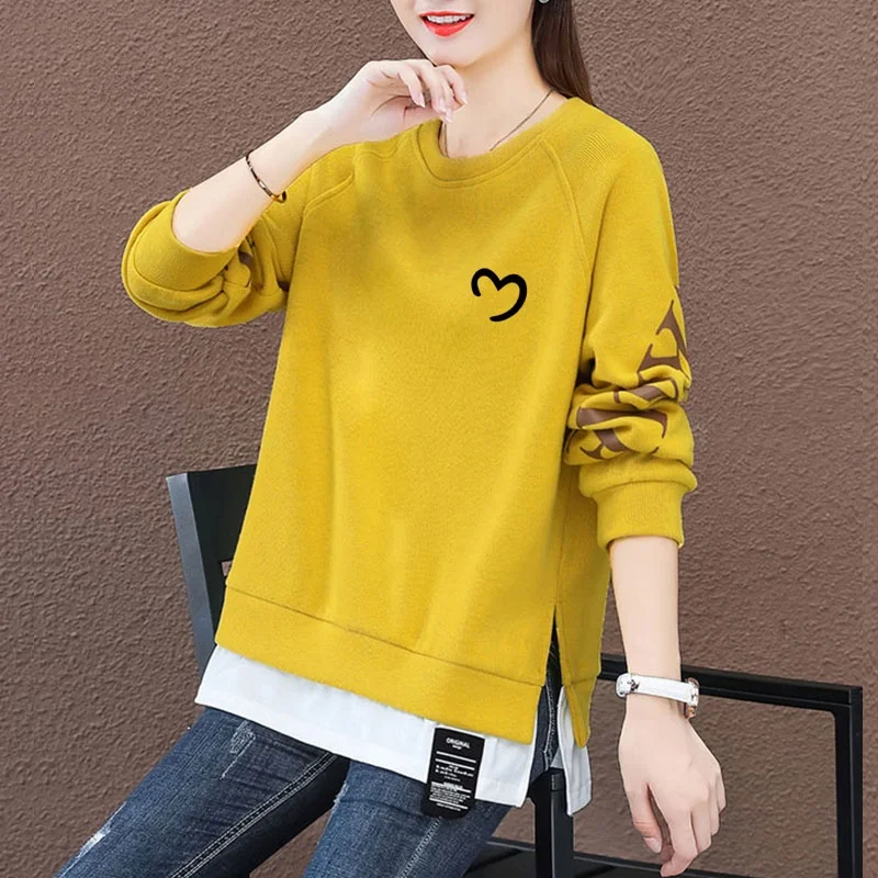 Felpa con Cappuccio Oversize da Donna, Maniche Lunghe, Collo Tondo, Snellente, Anti-Età, Alla Moda, Comoda, in Misto Poliestere, per Primavera e Autunno