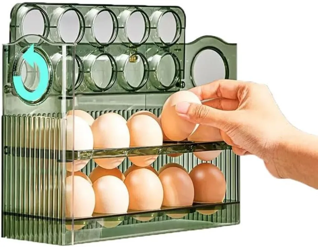 

Automatic Flip Egg Storage Tray Egg Tray Storage for Kitchen Timable Egg Carton Tray Kitchen Organizer