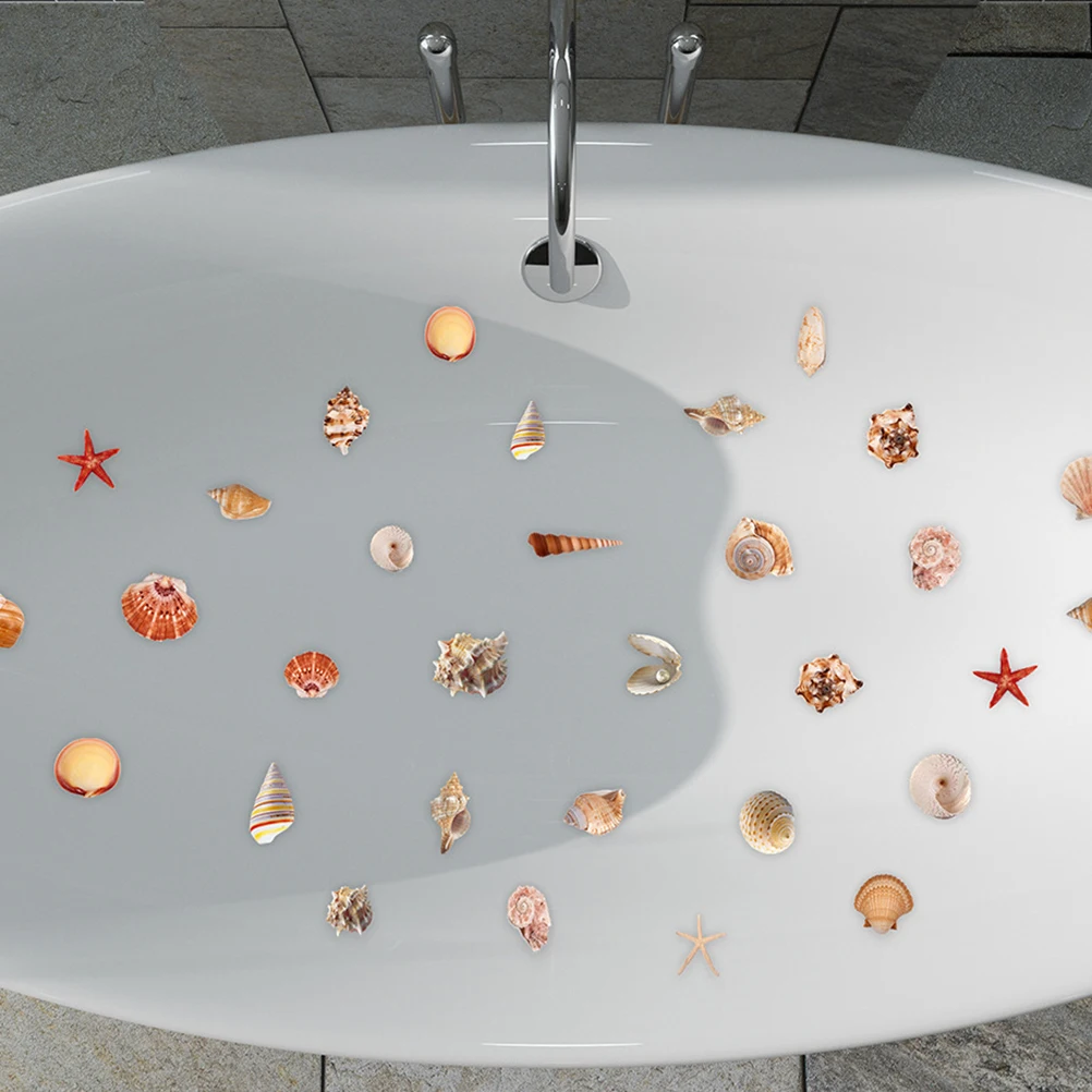 

6 Sheets PVC Shell Pattern Non Slip Decals Kids Bathroom Accessories Decor Stickers Bathtub Floor Toothbrush Holder