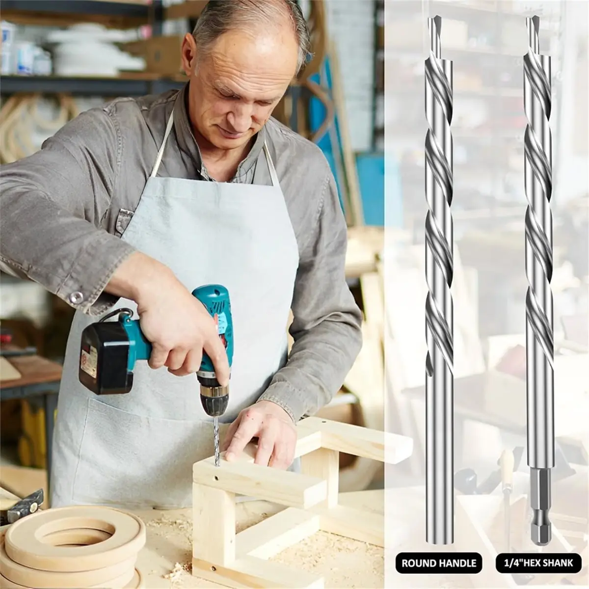 

(WSFS) Набор из 8 сверл для карманных отверстий 3/8 дюйма с ограничителем глубины и ключом, 4 сверла с круглым хвостовиком и 4 сверла с шестигранным хвостовиком 1/4 дюйма, ступенчатые.