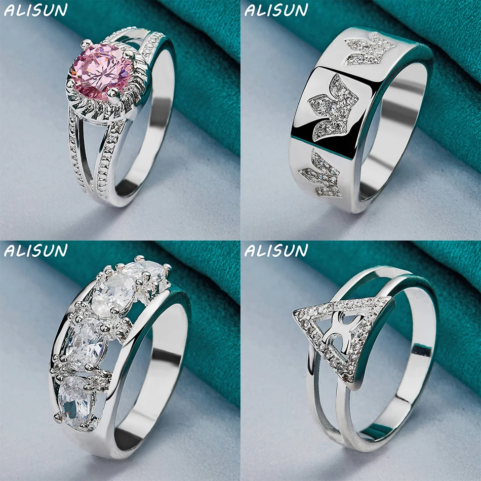 

ALISUN 925 Sterling Silver Size 7-10 Geometric Ring For Women Men Fashion Jewelry Charm Grace Noble Wedding Accessories