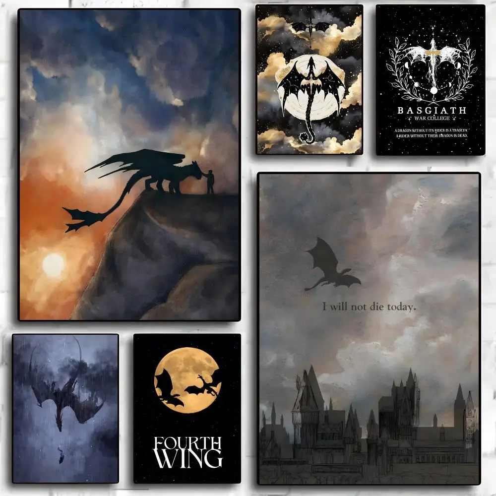 Fourth Wing Novel Dragon Fantasy Poster Living Room Bedroom Party Bar Decor Moisture-proof Art Wall Painting
