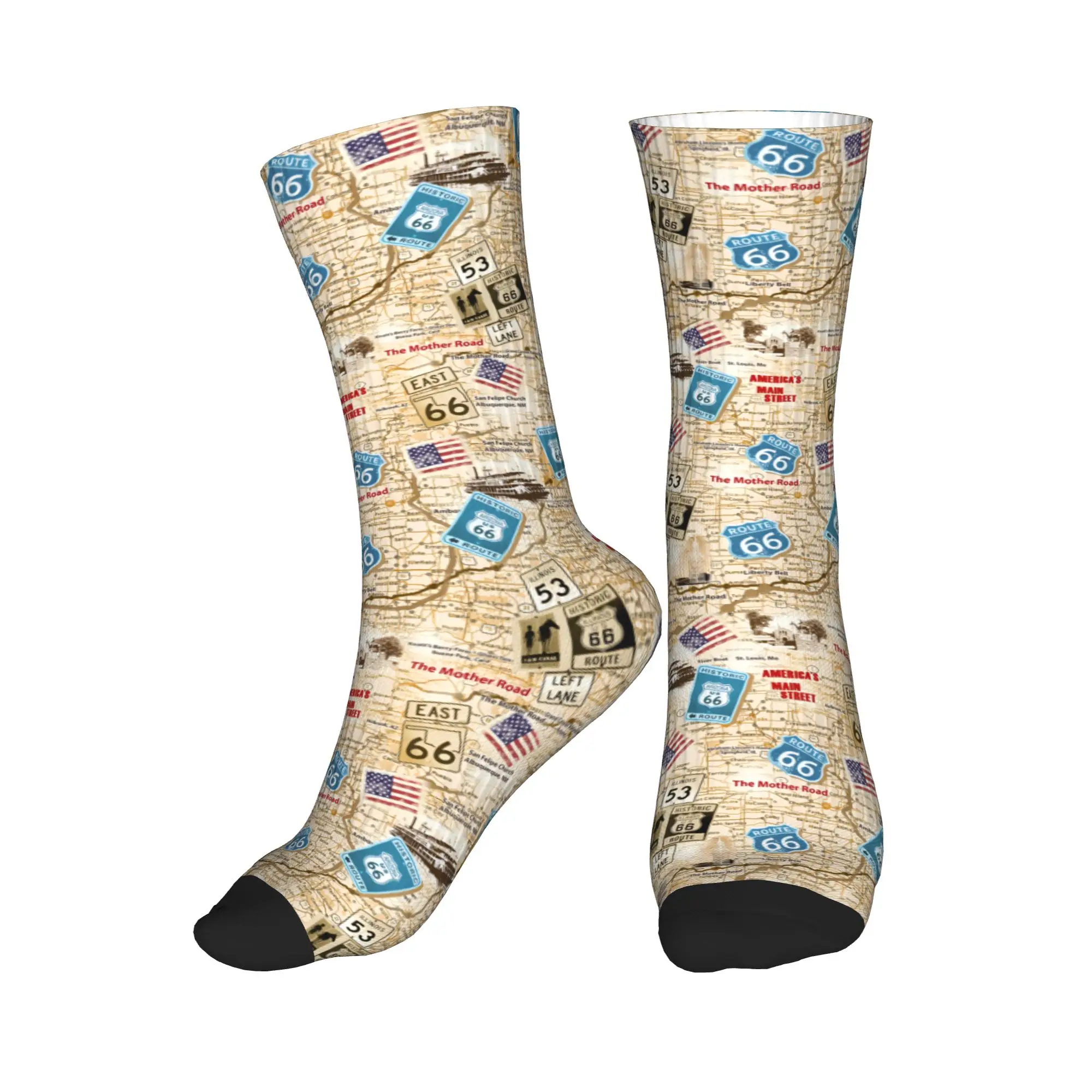 

Kawaii Mens Mother Road Route 66 Dress Socks Unisex Warm Comfortable 3D Printed America's Highway Crew Socks