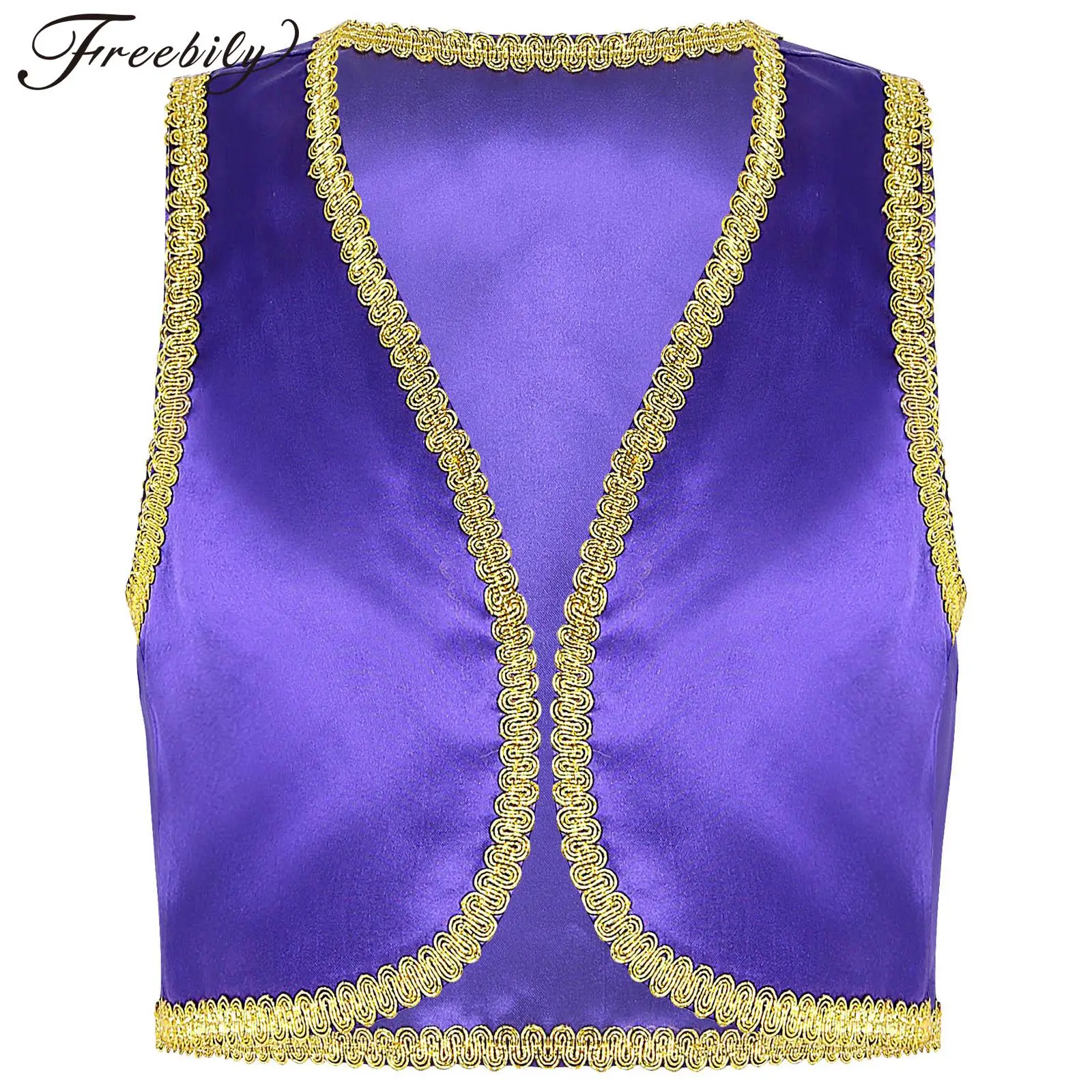 

Kids Boys Arab Arabian Prince Costume Halloween Cosplay Waistcoat Sleeveless Vest Festival Carnival Fairytale Fancy Dress up