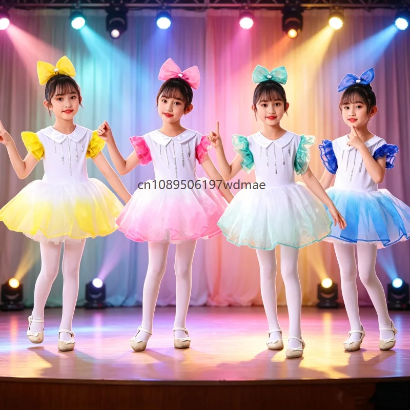

Mädchen Colorful Tutu Dress Ballet Dance Costume Bow Headband Outfit Enfant Stage Performance Party Princess Cosplay Dress