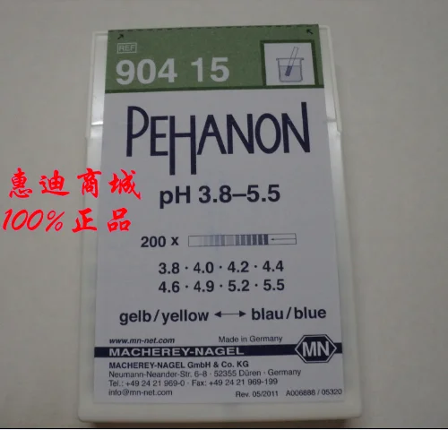 Tiras reactivas de pH de precisión PEHANON z 90415 para galvanoplastia, 3.8-5.5, ácido-base
