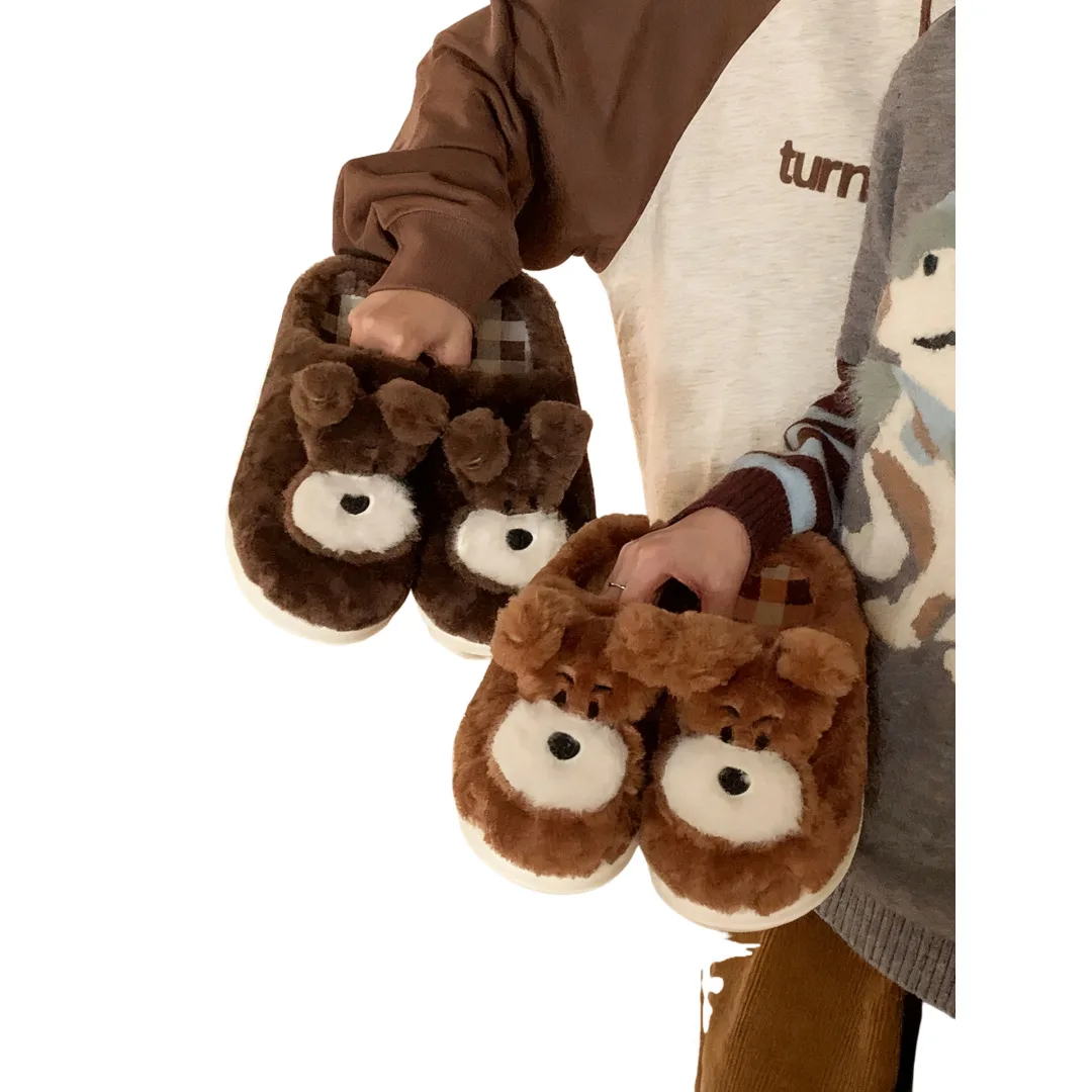 unisex home slippers Couple's autumn Winter New Cute Puppy Cotton Slippers Non Slip Fun Warm Furry Slippers for Men & Women