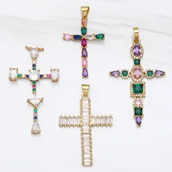 OCESRIO Big Religious Cross Pendants for a Necklace Gold Plated Copper Zircon Jewelry Making Supplies Craft pdta645