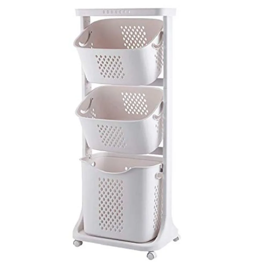 

Manskskim Bathroom Laundry Basket 3 Layer Clothes Storage Basket Household Kitchen Shelf Fruit Stand Bathroom Simple Storage Sh