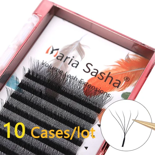 MARIA 10 casos 5D W pestañas Easy Fan extensiones de pestañas ventas al por mayor Y volumen prefabricado 12 filas W estilo Natural suave logotipo privado