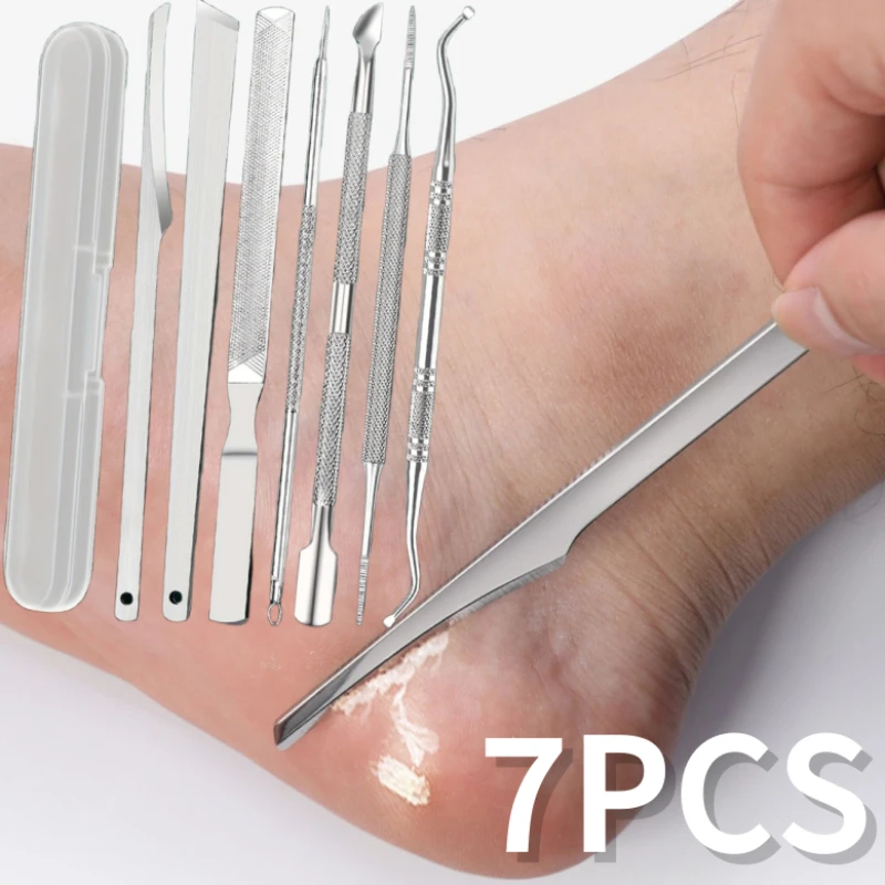 Conjunto de ferramentas de pedicure de aço inoxidável, 7-2 peças, portátil, ferramentas de cuidados com cutícula do pé, faca de manicure de precisão para remover calos de pele morta