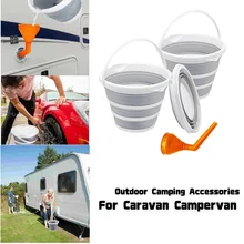 RV Water Funnel Filler Toilet Flush Filler Funnel 10L Collapsible Folding Silicon Bucket For Caravan Motorhome Camping Tool