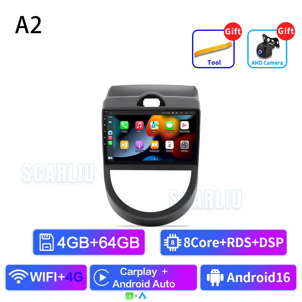 Android 16 voor Kia Soul 1 AM 2008 2009 2010 2011 Carplay Auto autoradio multimediaspeler autoradio GPS navigatie BT head unit