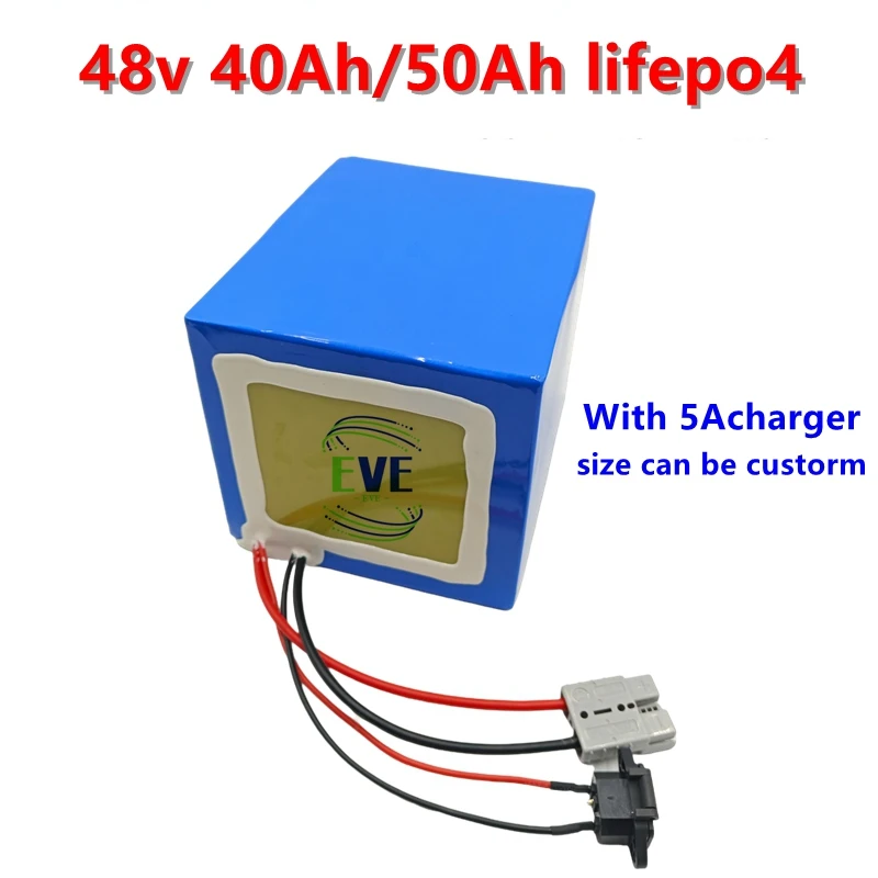 

EVE48V 50Ah Lifepo4 48v 40Ah литиевая батарея BMS 16S для 2000w 3000W скутера, трехколесного велосипеда, лодки, резервная мощность, тележка + зарядное устройство 5A