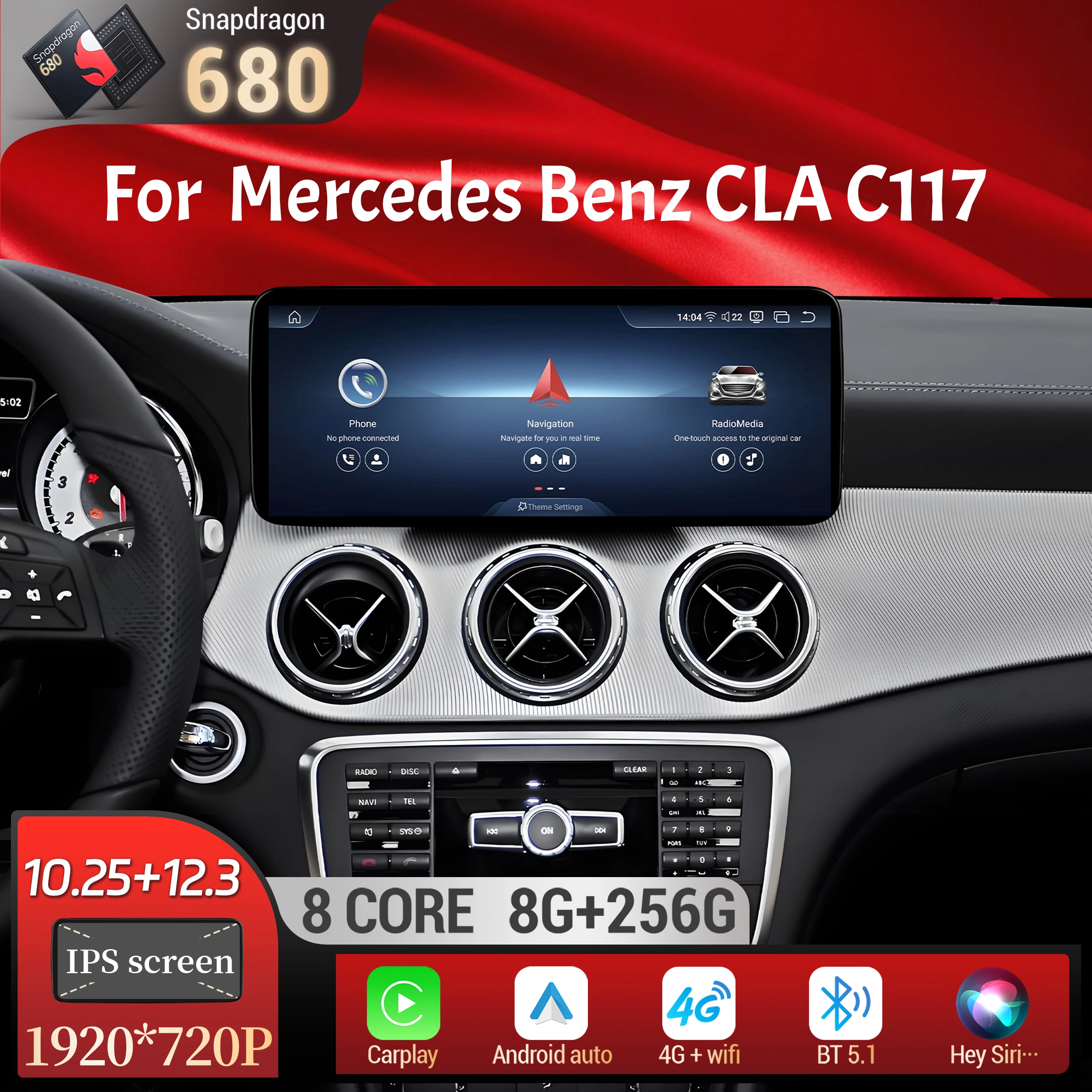 Car Radio For Mercedes Benz CLA C117 2012-2018 GPS Android 13 Wireless Bluetooth Carplay Snapdragon 680 Head Unit Touch Screen