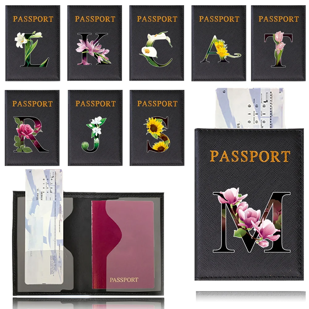 

PU Leather Passport Cover Card Holder Black Color Wallet Lightweight Travel Accessories for Flight Flower Color Pattern Series