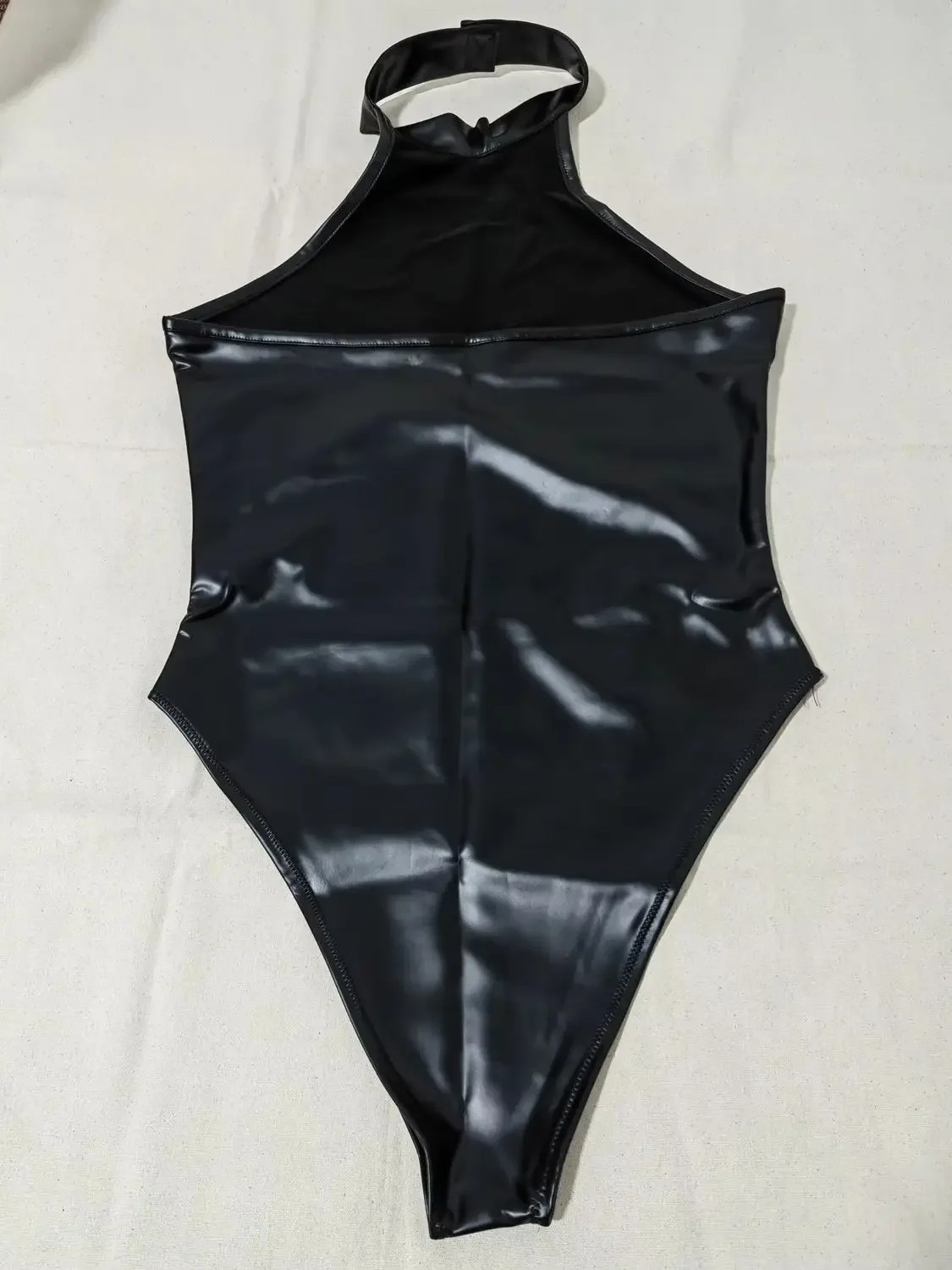 Women Puls Size Oil Glossy Shiny Matt PU Leather Halter Bodysuit Backless PVC  Faux Latex One Pieces Thong Tights Maid Leotard