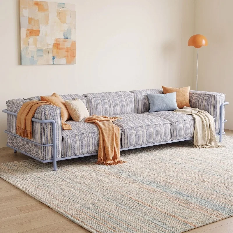 Stainless steel blue sofa living room, removable and washable straight row small apartment