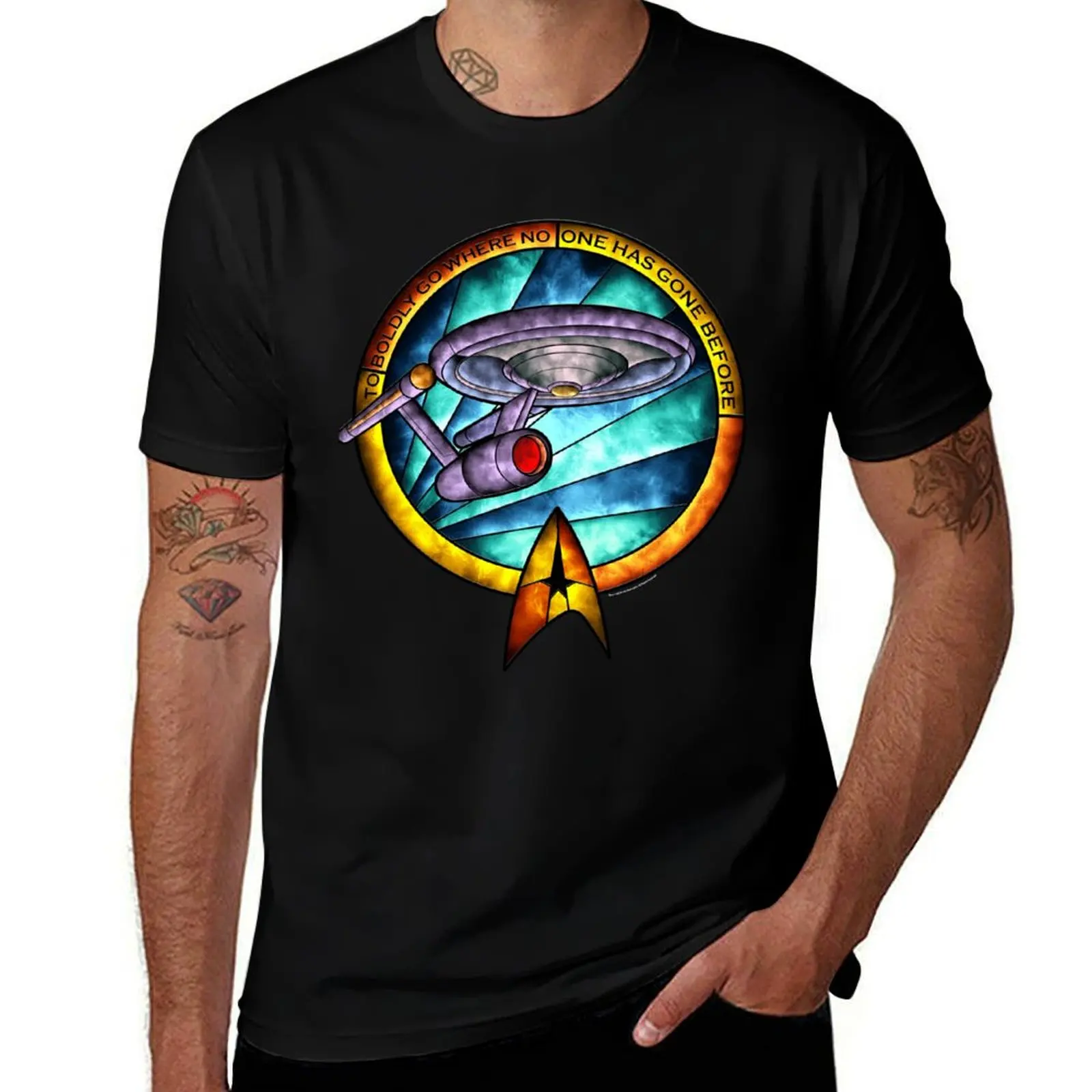 

Star Trek Discovery Ship Stained Glass Portrait T-Shirt man t shirts cotton t shirts for man slim fit T-shirt