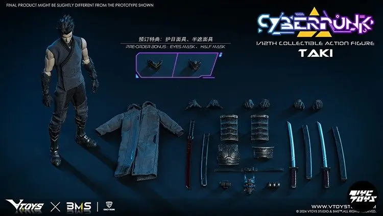 En stock Vtoys Bms 1/12 Cyberpunk Samurai Taki Figura de acción coleccionable Vsd010 con máscaras intercambiables para coleccionistas adultos