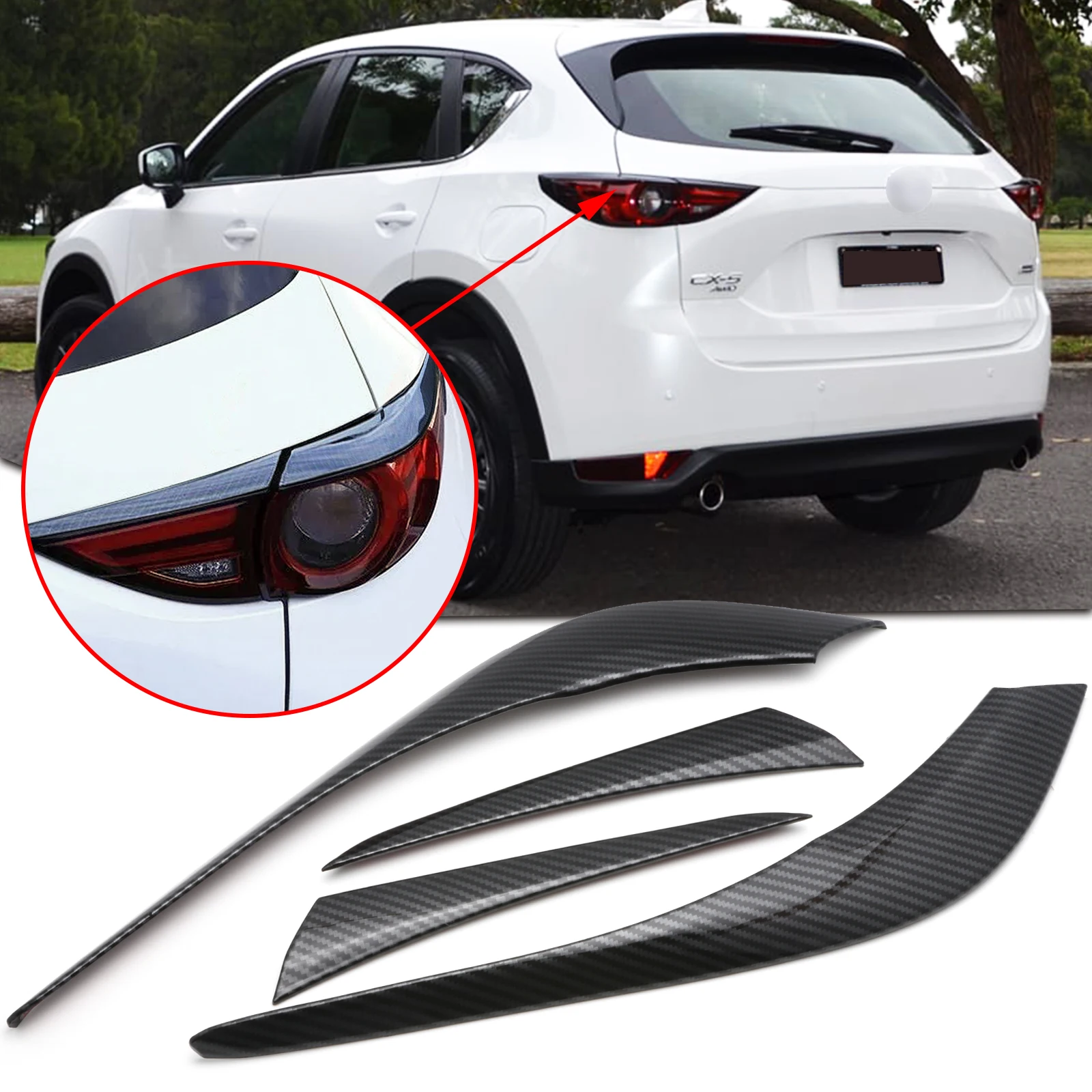 4pcs/set Carbon Fiber Style Rear Brake Tail Light Lamp Eyelid Eyebrow Cover Molding Trims For Mazda CX-5 KF 2017 2018 2019 2020