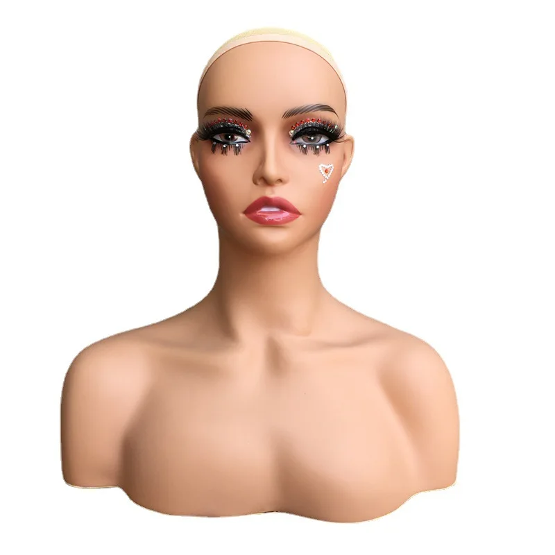 

1 Piece New Makeup PVC Female Mannequin Head with Bust Display For Wigs Hat Scarf And Mask