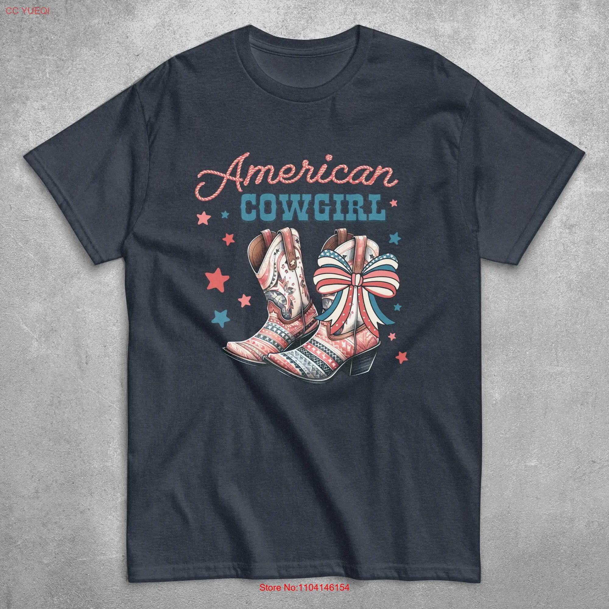 Retro Cowgirl T Shirt Western Country Girl July 4th Independence Day Rodeo Vintage Texas for Women long or short sleeves