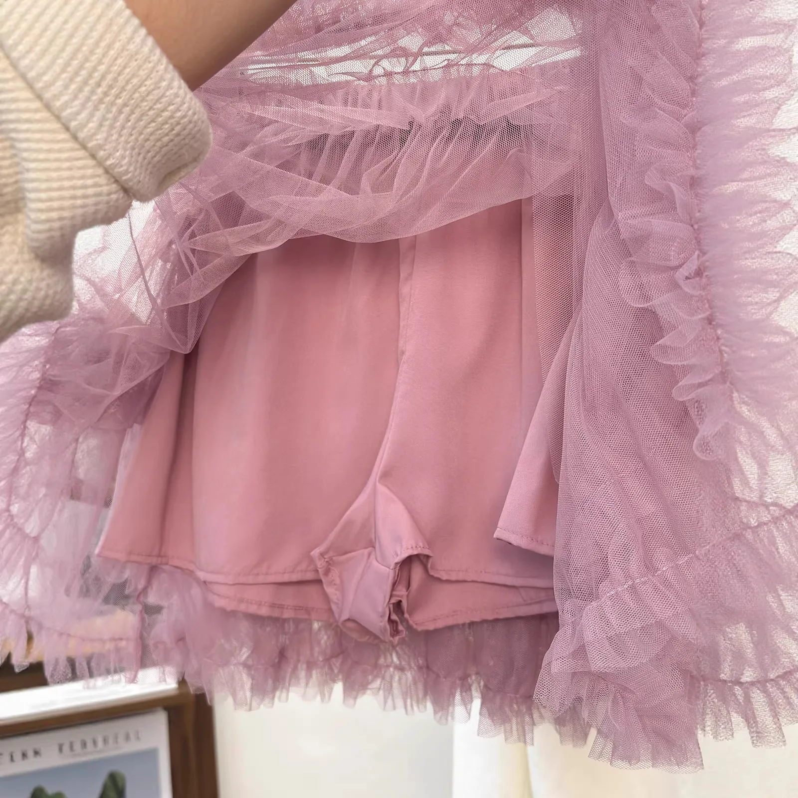 Sweet Princess Mesh Cake Skirt 2026 Women's Elastic Waist Anti-light Fluffy Skirt