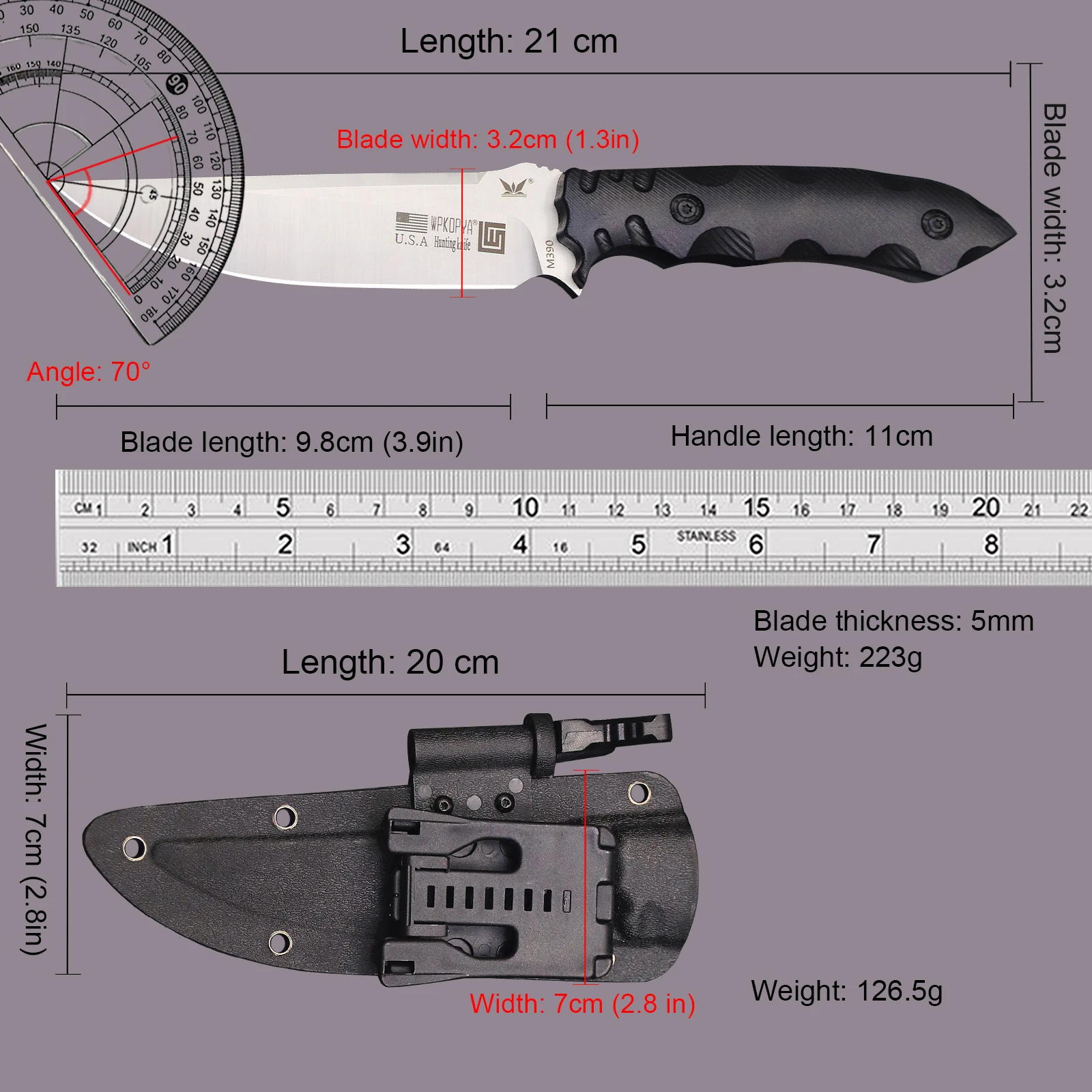 Cuchillo recto de caza M390 multifuncional americano, cuchillo recto táctico para acampar en la jungla, mango G10, cuchillo de supervivencia al aire