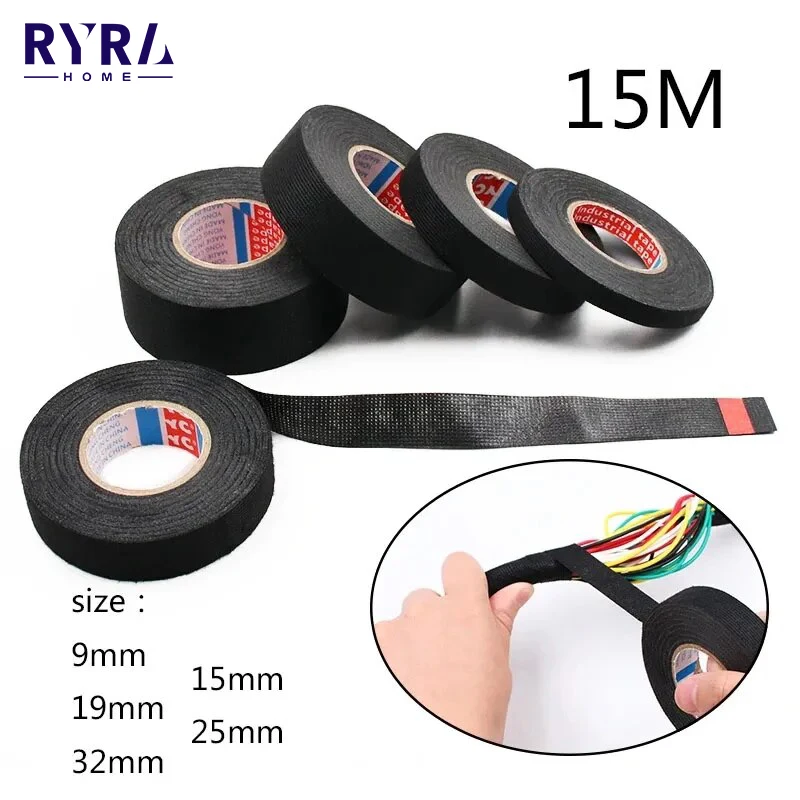 1pc Heat-resistant Adhesive Cloth Fabric Tape For Car Auto Cable Harness Wiring Loom Protection Width 9/15/19/25/32MM15M Length