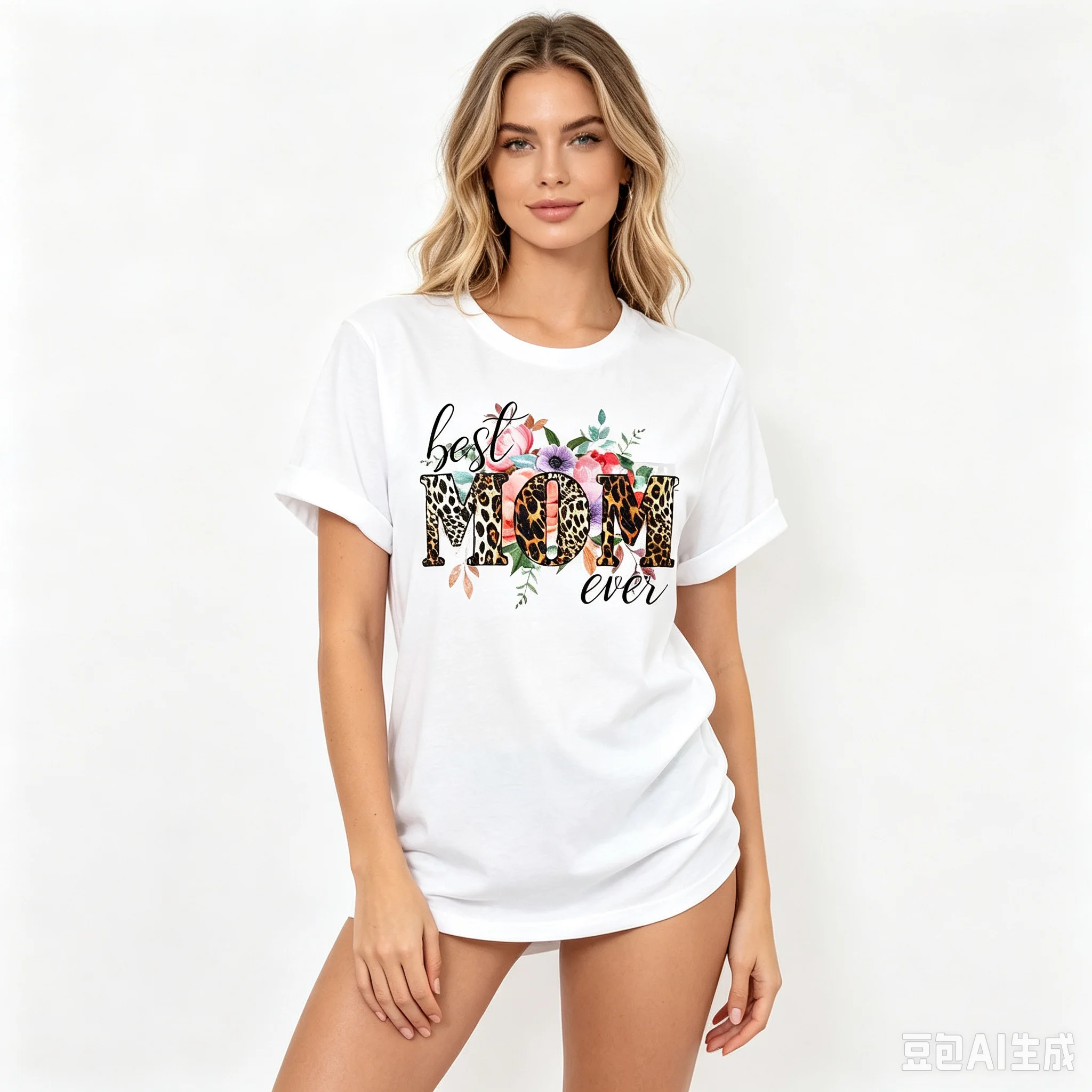 Women Best Mom Ever Graphic T‑Shirt Leopard Letter Floral Print O‑Neck Short Sleeve Tee Mother's Day Gift Casual Female Tops